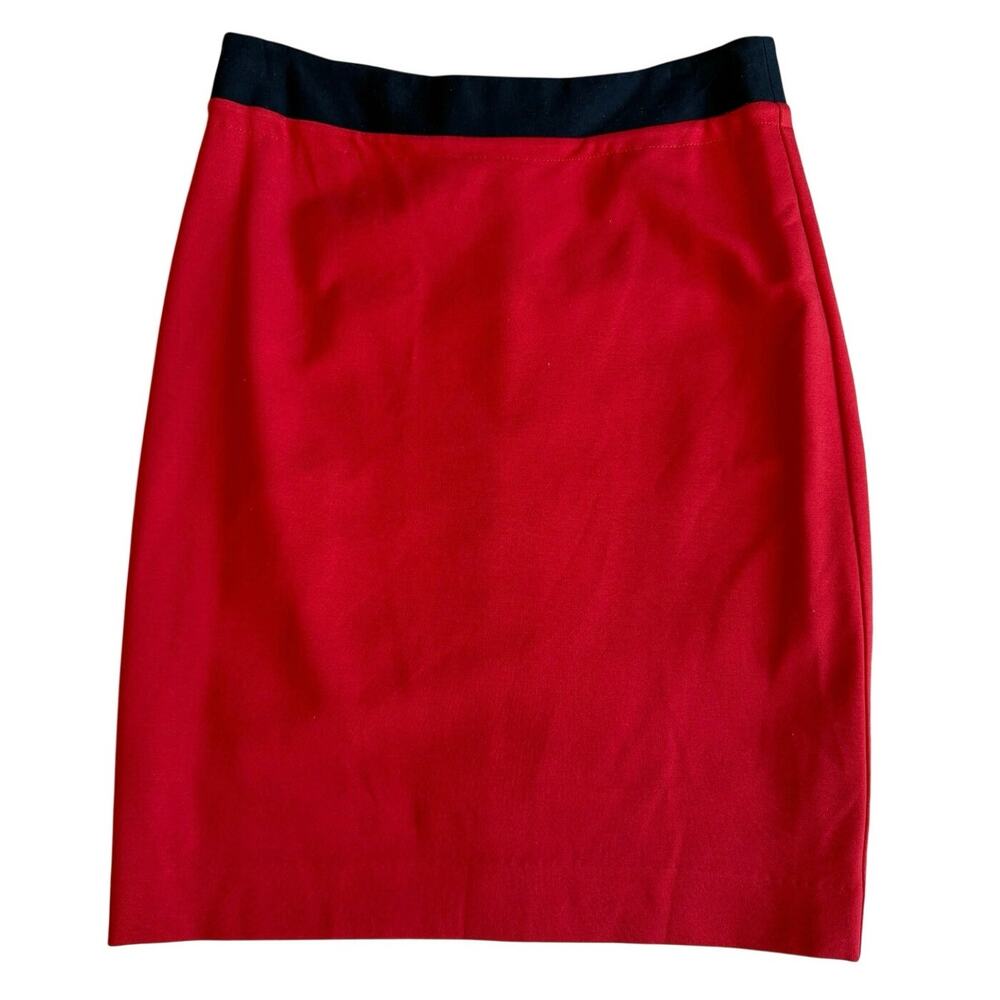 Trina Turk Business Wear Bright Red Classic Pencil Skirt W/ Black Waistband Sm
